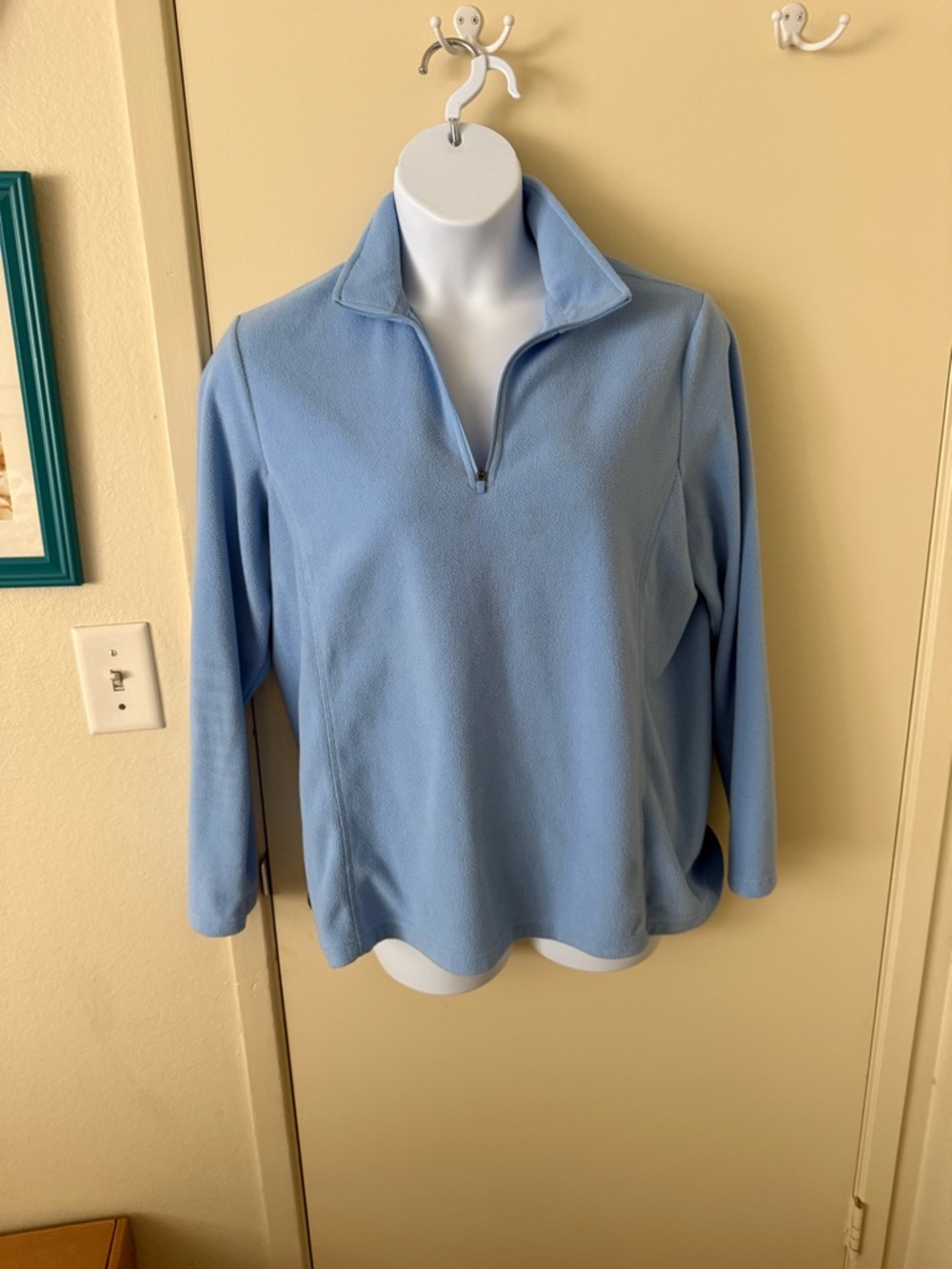 Lands' End Light Blue V-Neck Quarter-Zip Fleece Pullover